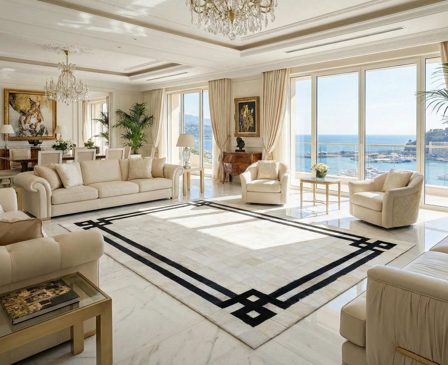 Luxury Black and White Carpet, 100% Genuine Cowhide Area Rug for Living Room, House Warming Gift - WONDERFURRUG