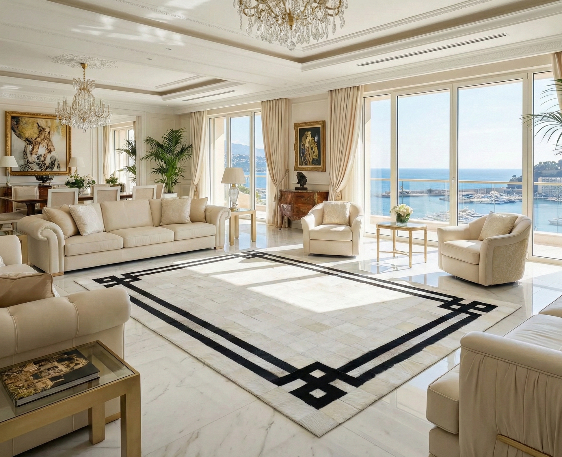 Luxury Black and White Carpet, 100% Genuine Cowhide Area Rug for Living Room, House Warming Gift - WONDERFURRUG