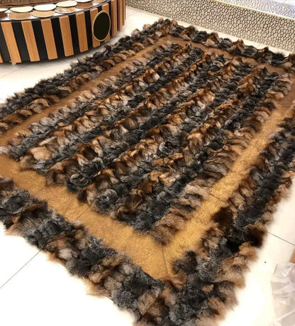 Luxury, Brown 100% Natural Handmade Fox Fur Area Rug