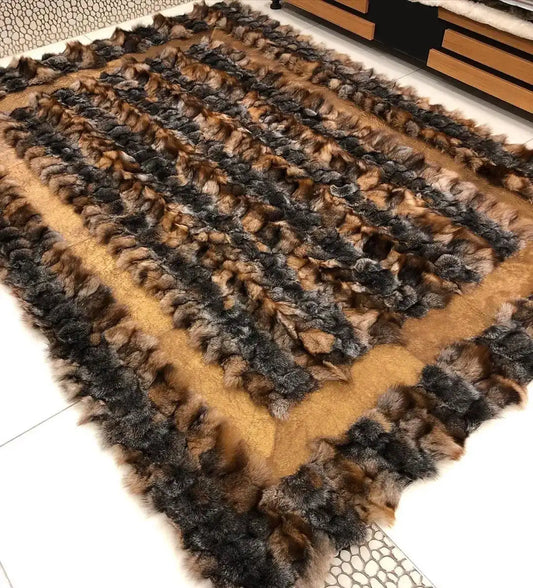 Luxury, Brown 100% Natural Handmade Fox Fur Area Rug