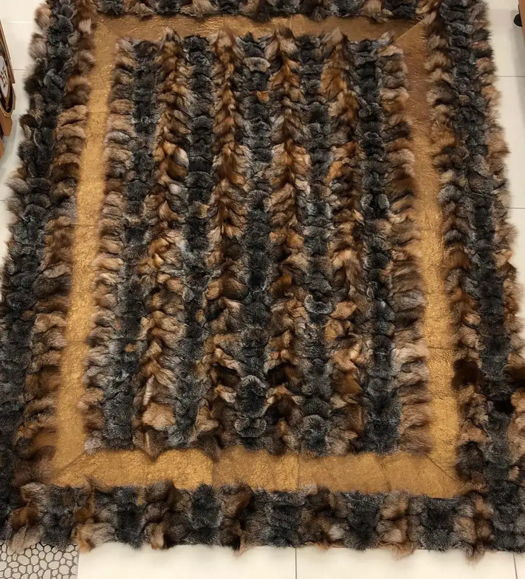 Luxury, Brown 100% Natural Handmade Fox Fur Area Rug