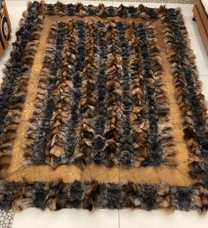 Luxury, Brown 100% Natural Handmade Fox Fur Area Rug