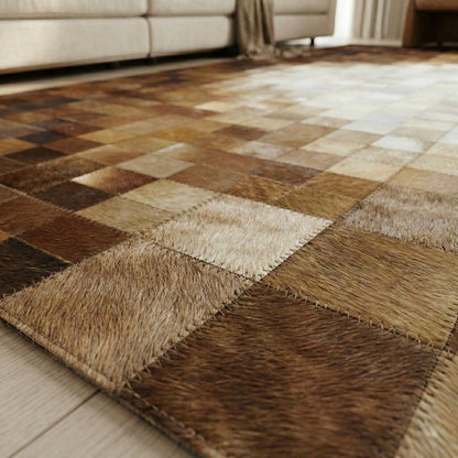 Luxury Brown and Cream Cowhide Rug, Handmade Natural Cowhide Area Rug - WONDERFURRUG