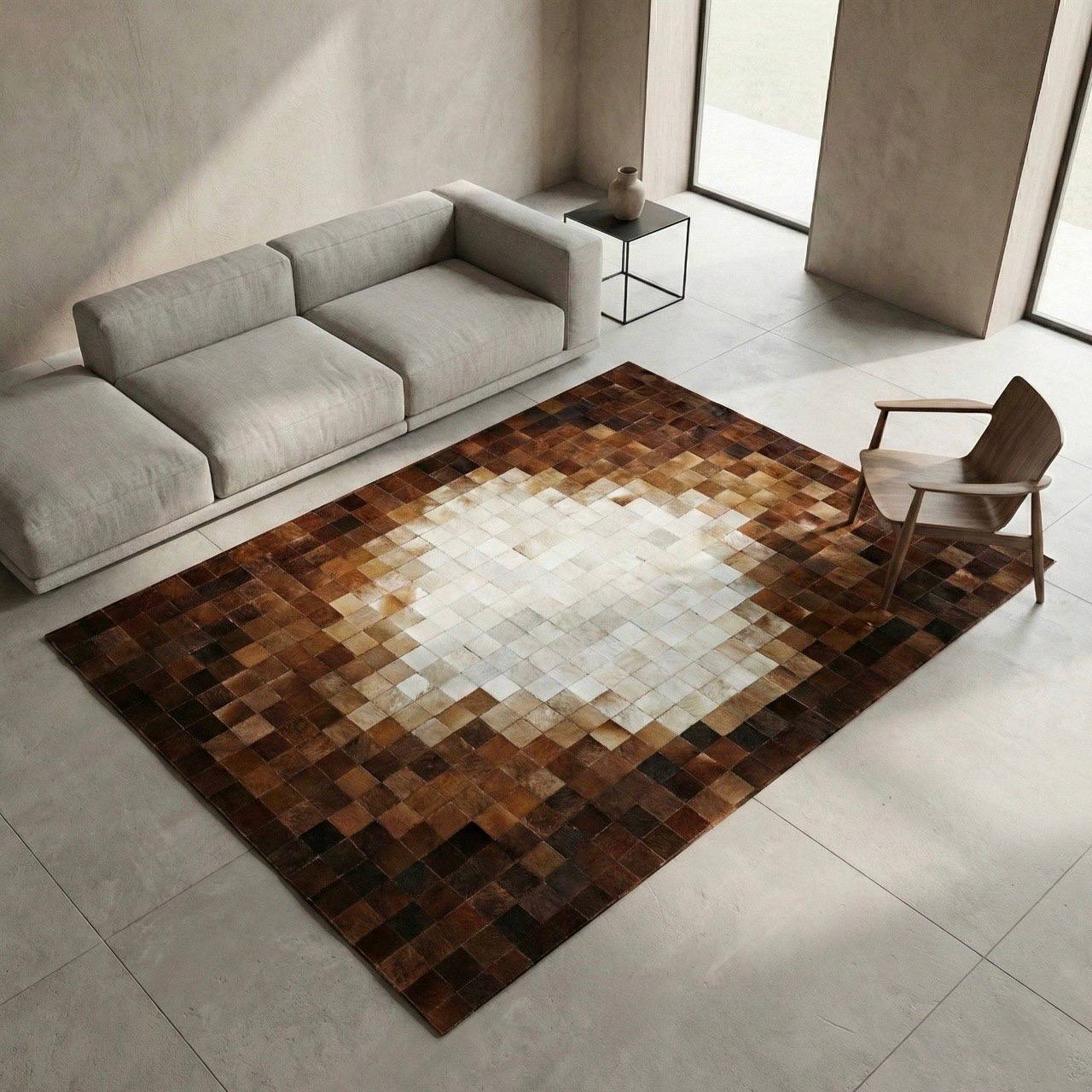 Luxury Brown and Cream Cowhide Rug, Handmade Natural Cowhide Area Rug - WONDERFURRUG