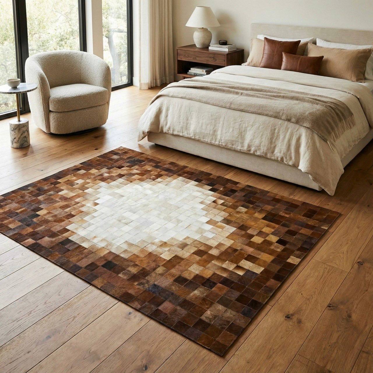 Luxury Brown and Cream Cowhide Rug, Handmade Natural Cowhide Area Rug - WONDERFURRUG