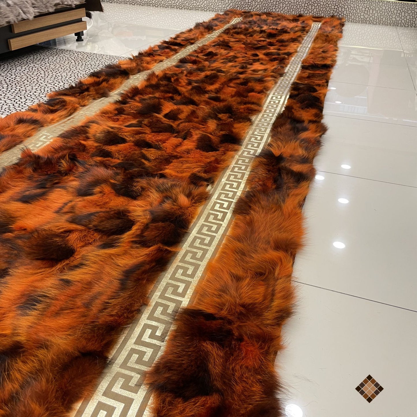 Luxury Handmade Rust Orange Fox Fur Area Rug - WONDERFURRUG