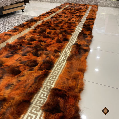 Luxury Handmade Rust Orange Fox Fur Area Rug - WONDERFURRUG