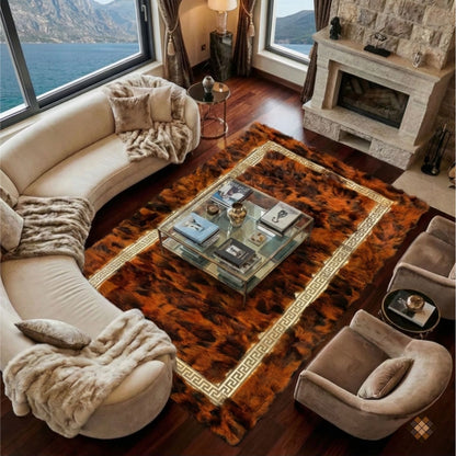 Luxury Handmade Rust Orange Fox Fur Area Rug - WONDERFURRUG