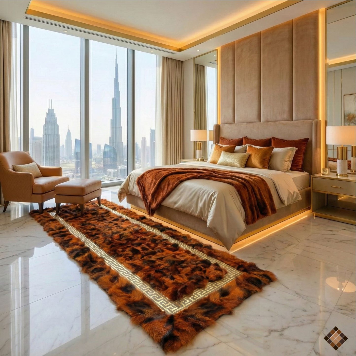 Luxury Handmade Rust Orange Fox Fur Area Rug - WONDERFURRUG