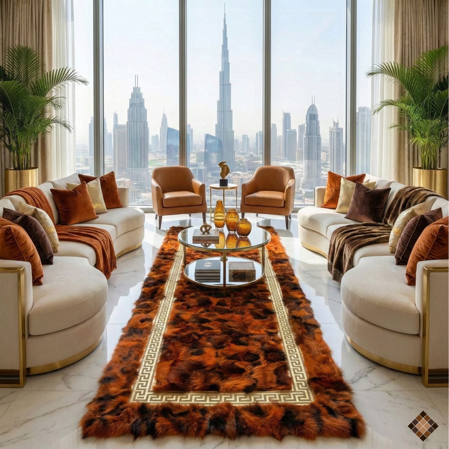 Luxury Handmade Rust Orange Fox Fur Area Rug - WONDERFURRUG