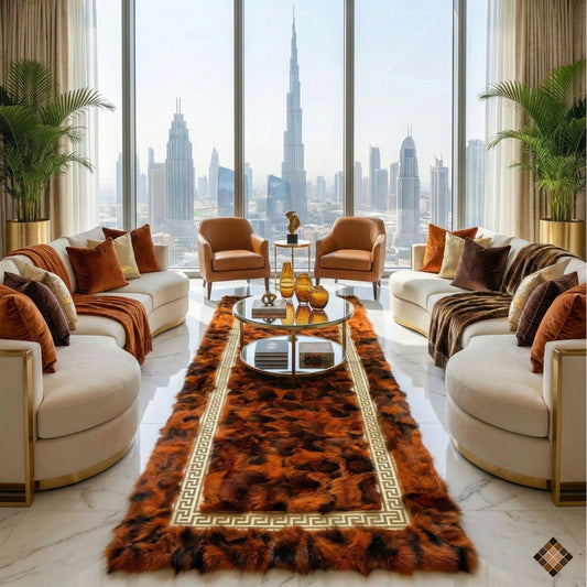 Luxury Handmade Rust Orange Fox Fur Area Rug - WONDERFURRUG