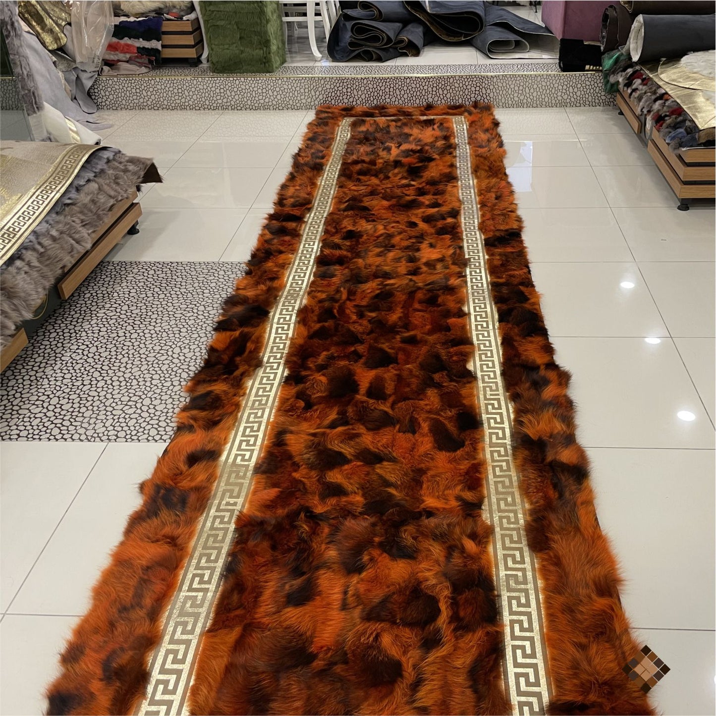 Luxury Handmade Rust Orange Fox Fur Area Rug - WONDERFURRUG