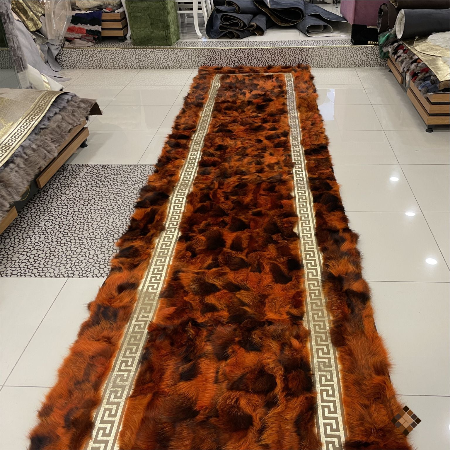 Luxury Handmade Rust Orange Fox Fur Area Rug - WONDERFURRUG