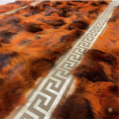 Luxury Handmade Rust Orange Fox Fur Area Rug - WONDERFURRUG