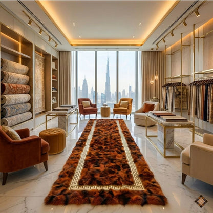 Luxury Handmade Rust Orange Fox Fur Area Rug - WONDERFURRUG