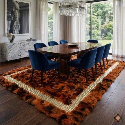 Luxury Handmade Rust Orange Fox Fur Area Rug - WONDERFURRUG