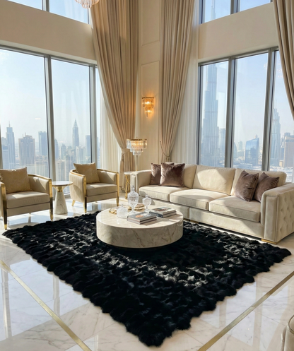 Luxury Handmade Black Fox Fur Area Rug