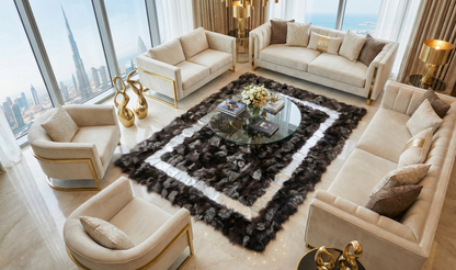 Luxury Handmade Black & Ivory Fox Fur Area Rug