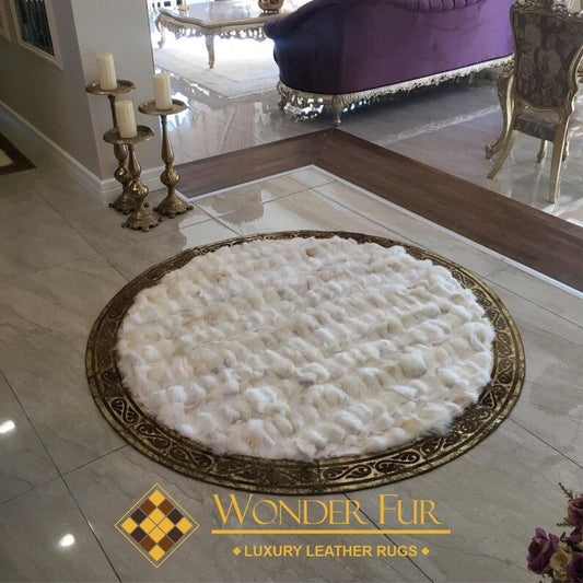 Luxury Handmade Fox Fur Round Rug | White Natural Fox Fur Area Rug