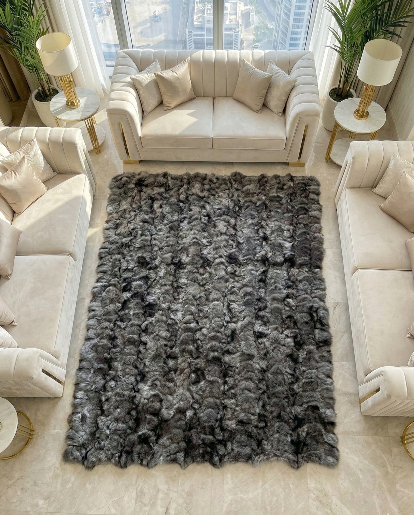 Luxury Handmade Fox Fur Rug | Gray Natural Fox Fur Area Rug