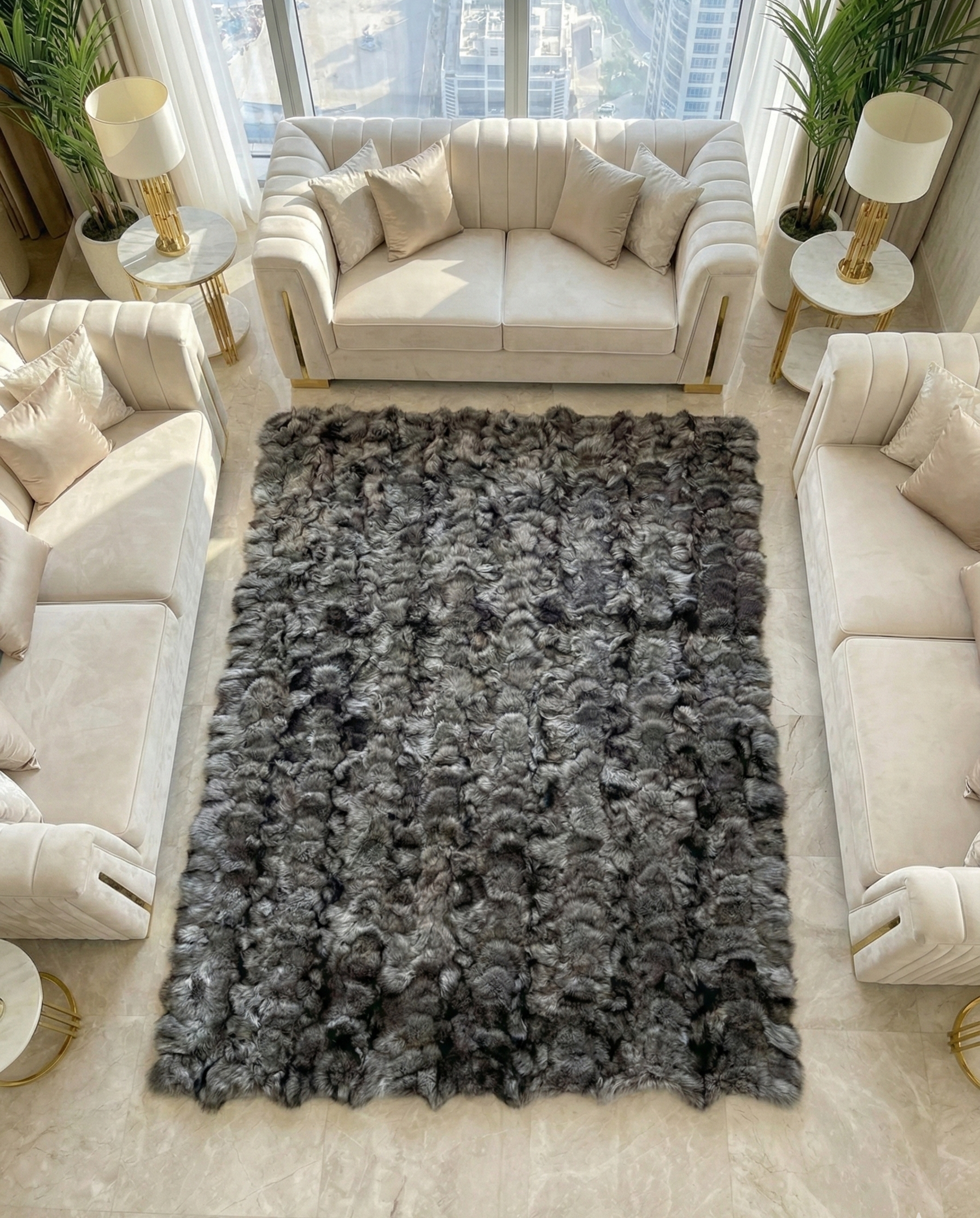 Luxury Handmade Fox Fur Rug | Gray Natural Fox Fur Area Rug
