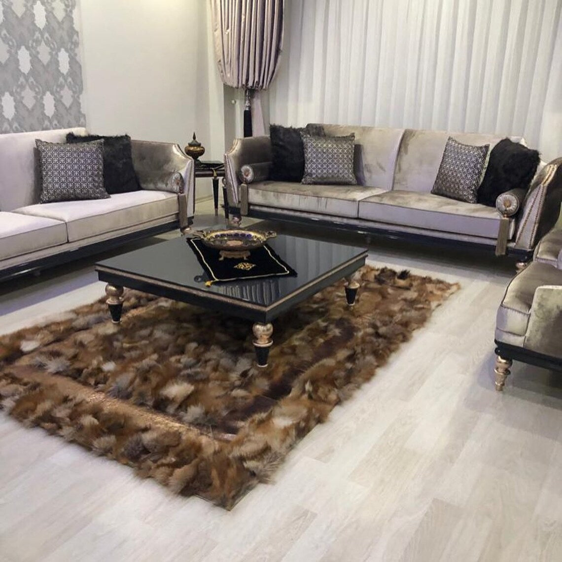 Luxury Handmade Fox Fur Rug | Natural Brown Fox Fur Area Rug