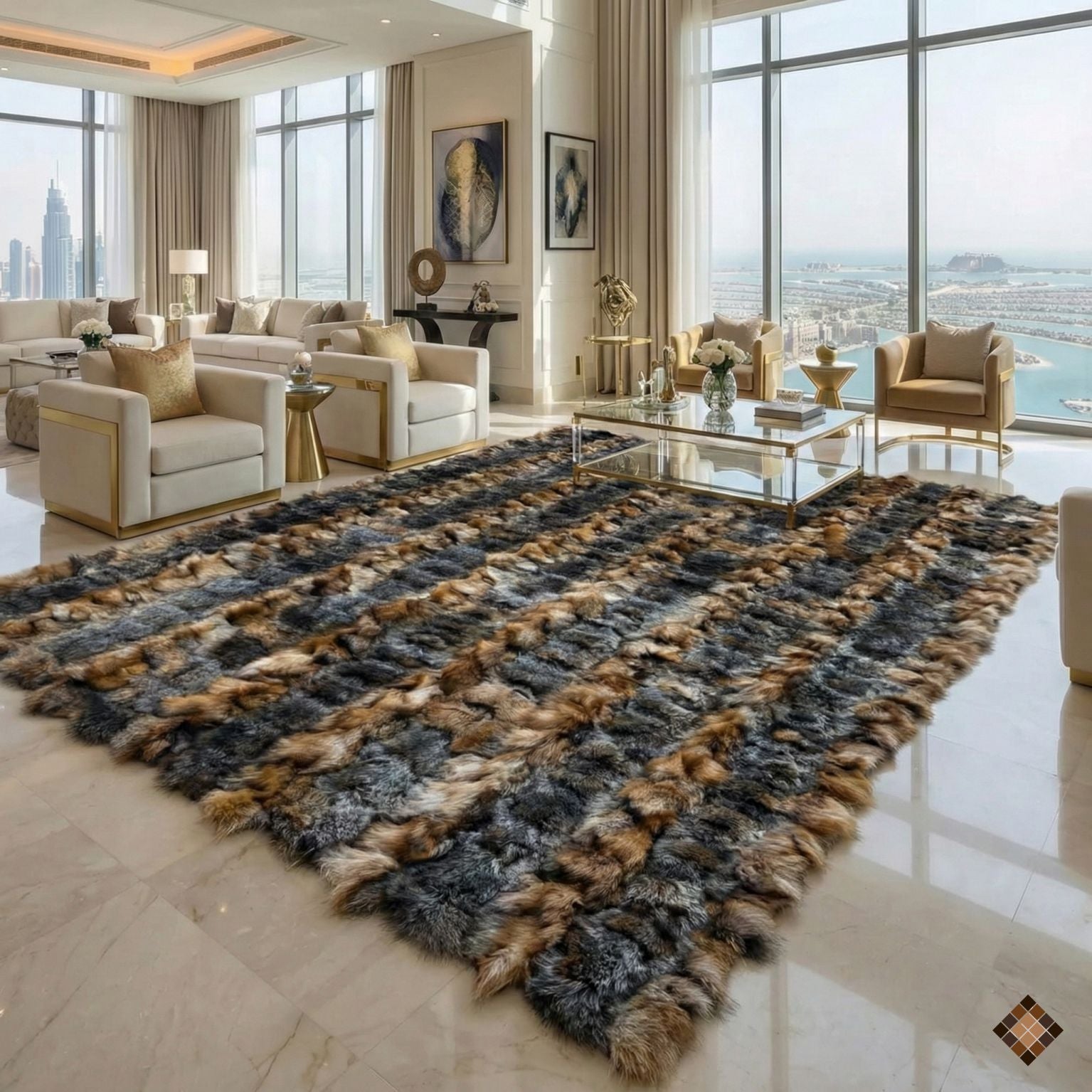 Luxury Handmade Genuine Fox Fur Rug | Custom Natural Fur Area Rug