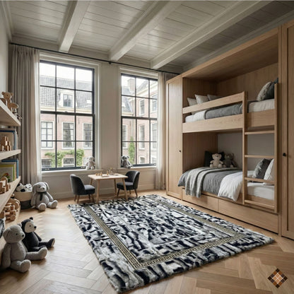Luxury Handmade Gray Rabbit Fur Rug with Elegant Border Design