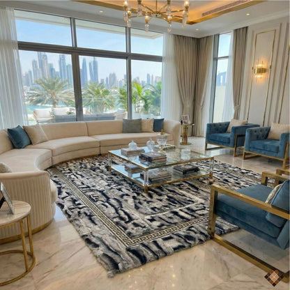 Luxury Handmade Gray Rabbit Fur Rug with Elegant Border Design
