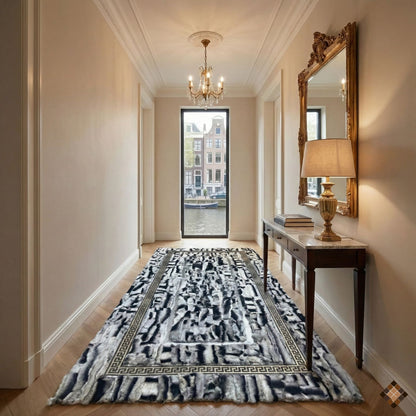 Luxury Handmade Gray Rabbit Fur Rug with Elegant Border Design
