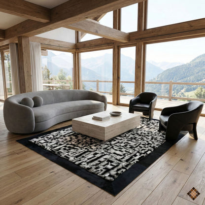 Luxury Handmade Rabbit Fur Rug – Black & Silver Textured Design - WONDERFURRUG