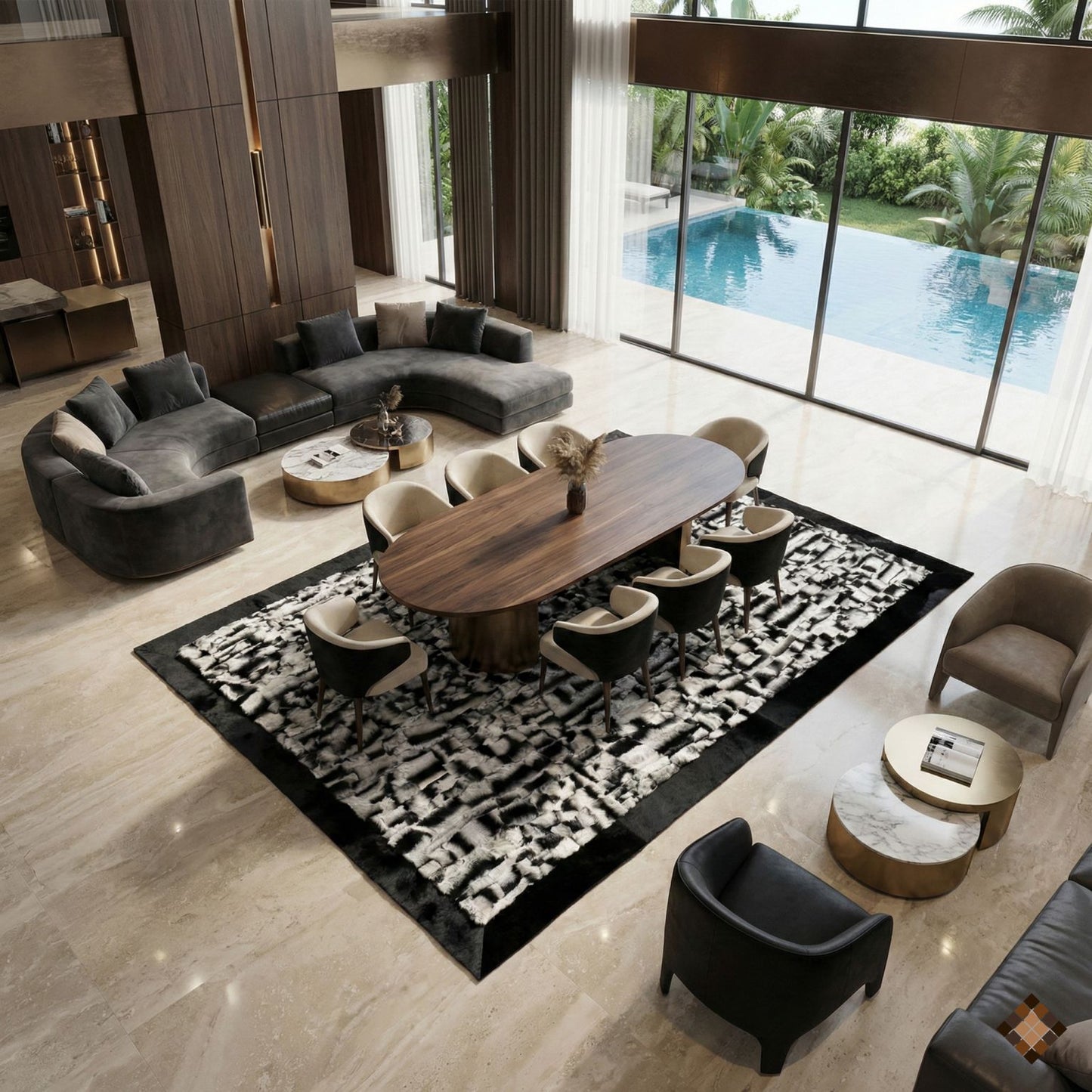 Luxury Handmade Rabbit Fur Rug – Black & Silver Textured Design - WONDERFURRUG