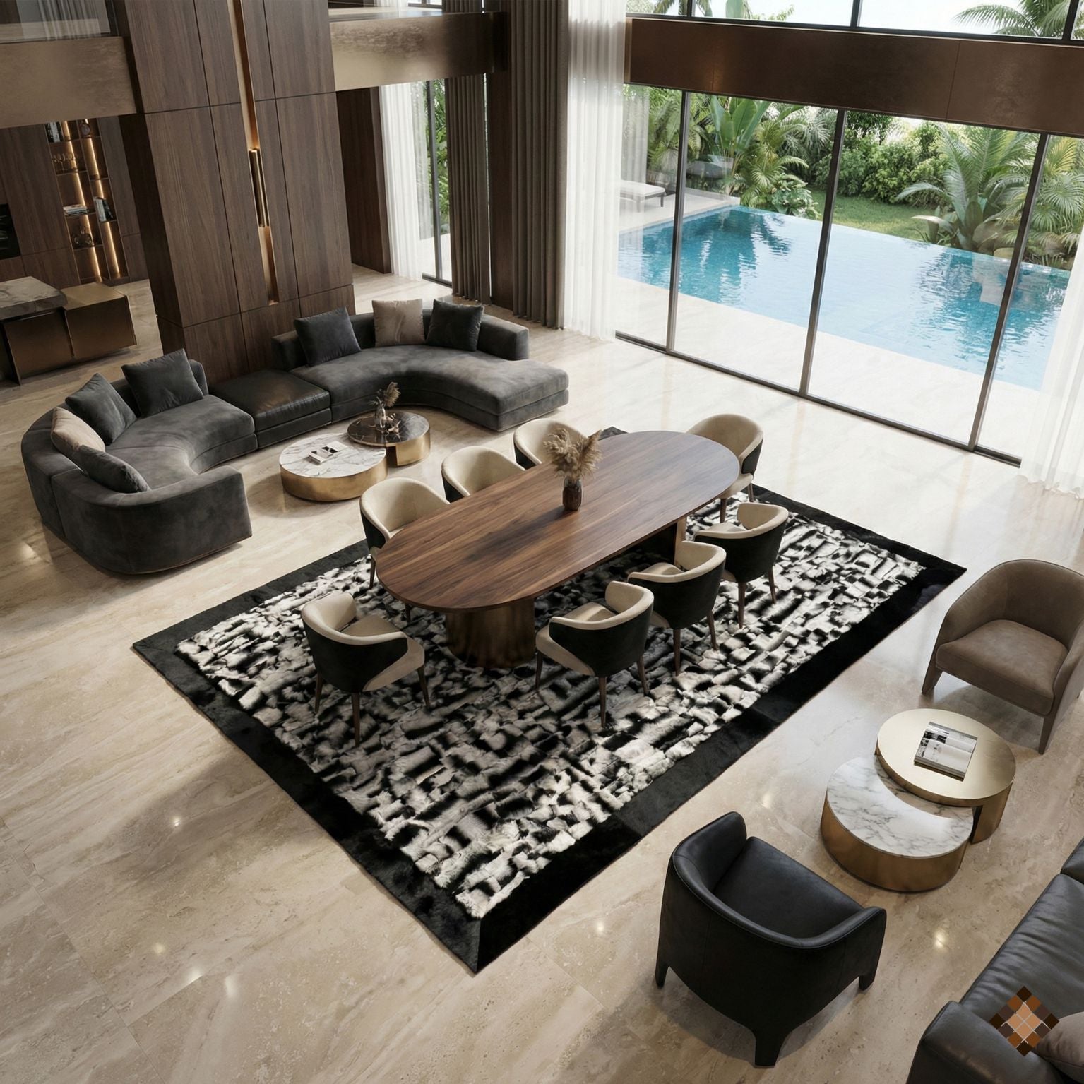 Luxury Handmade Rabbit Fur Rug – Black & Silver Textured Design - WONDERFURRUG