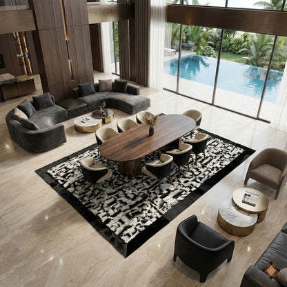 Luxury Handmade Rabbit Fur Rug – Black & Silver Textured Design - WONDERFURRUG