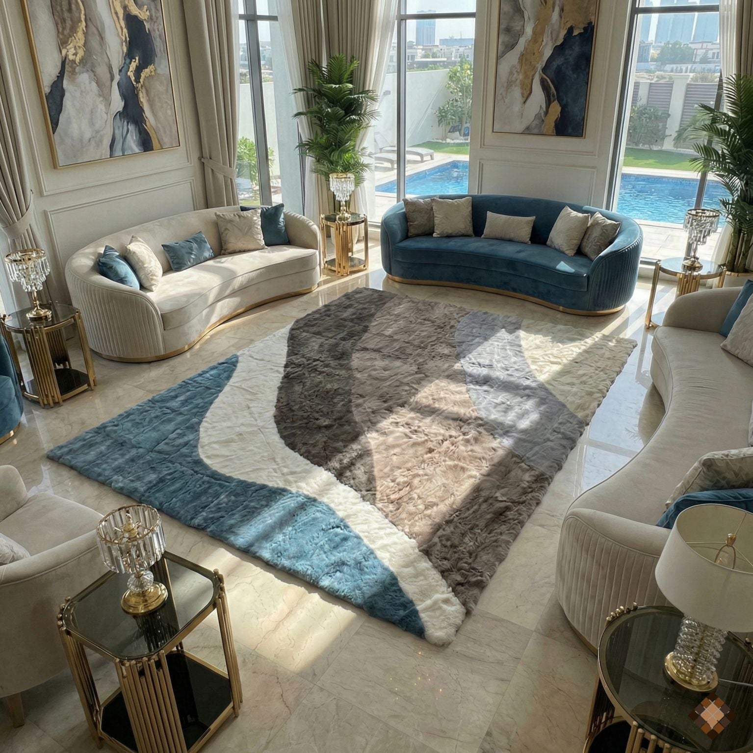 Luxury Handmade Rabbit Fur Rug – Modern Abstract Design