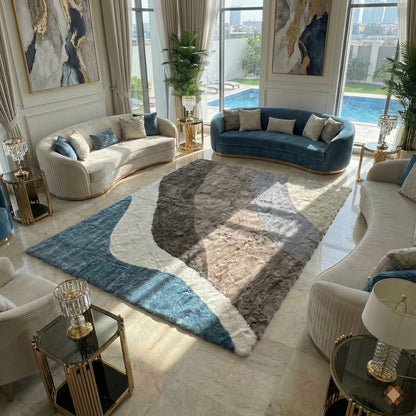 Luxury Handmade Rabbit Fur Rug – Modern Abstract Design
