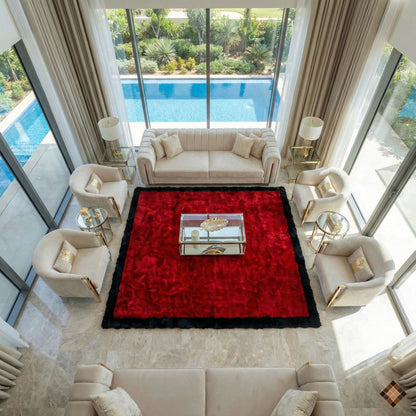 Luxury Handmade Red & Black Rabbit Fur Area Rug