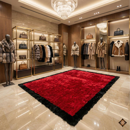 Luxury Handmade Red & Black Rabbit Fur Area Rug