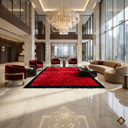 Luxury Handmade Red & Black Rabbit Fur Area Rug