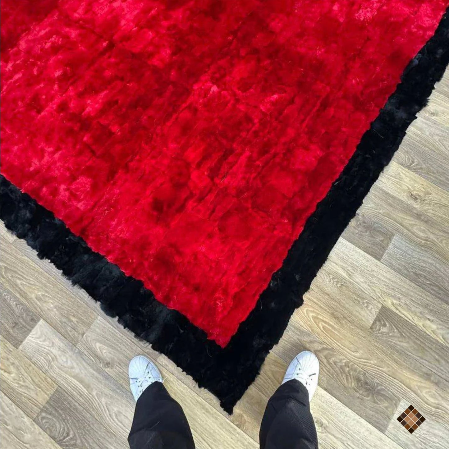 Luxury Handmade Red & Black Rabbit Fur Area Rug