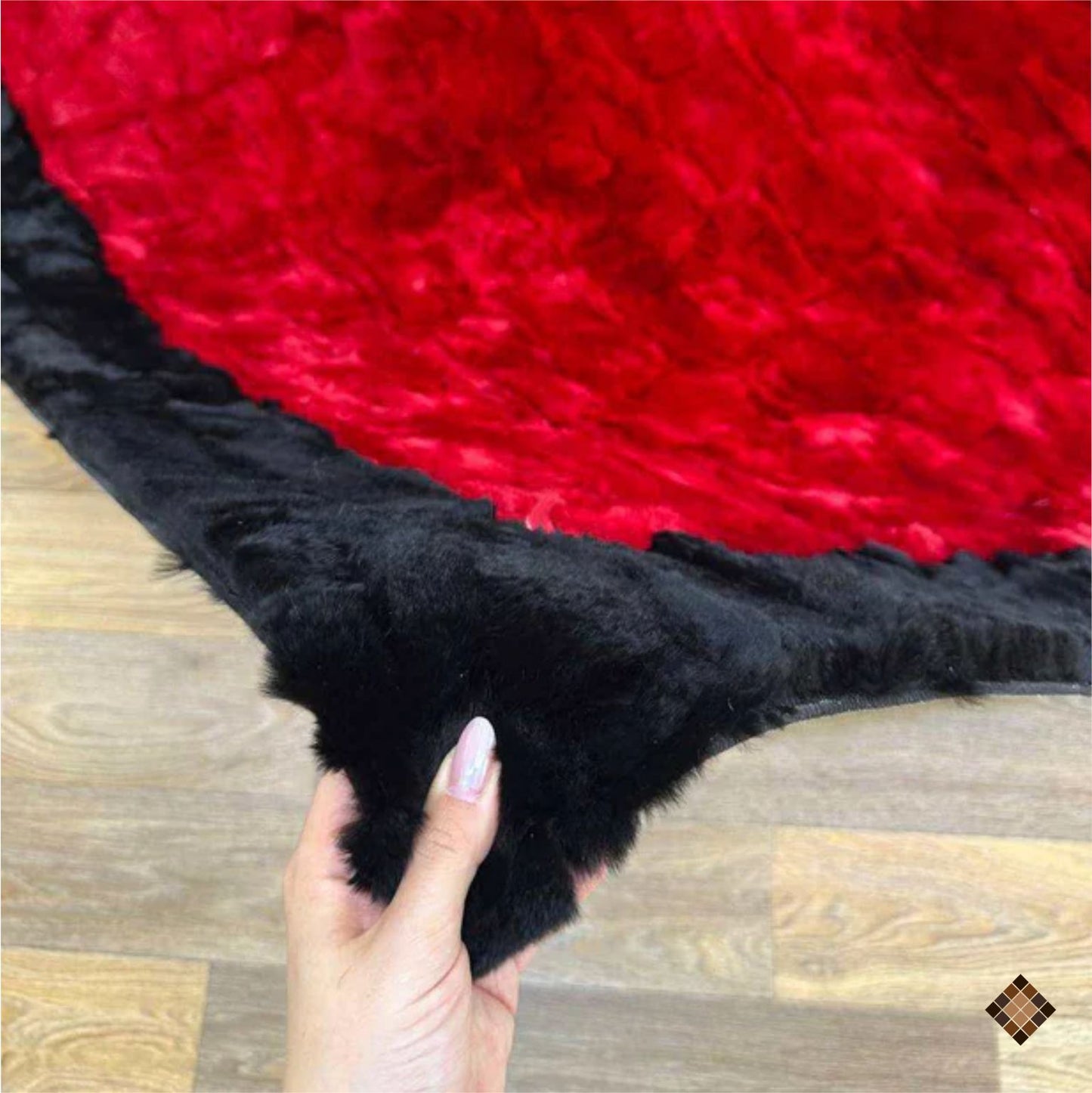 Luxury Handmade Red & Black Rabbit Fur Area Rug