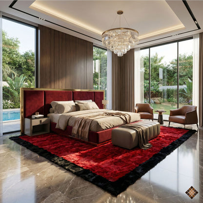 Luxury Handmade Red & Black Rabbit Fur Area Rug