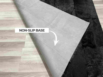 Luxury Hanmdade Black Goatskin Area Rug, Natural Living Room Carpet