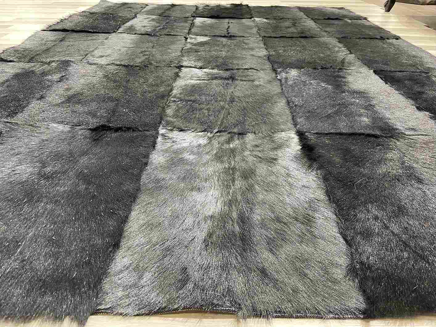 Luxury Hanmdade Black Goatskin Area Rug, Natural Living Room Carpet