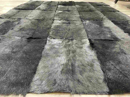 Luxury Hanmdade Black Goatskin Area Rug, Natural Living Room Carpet