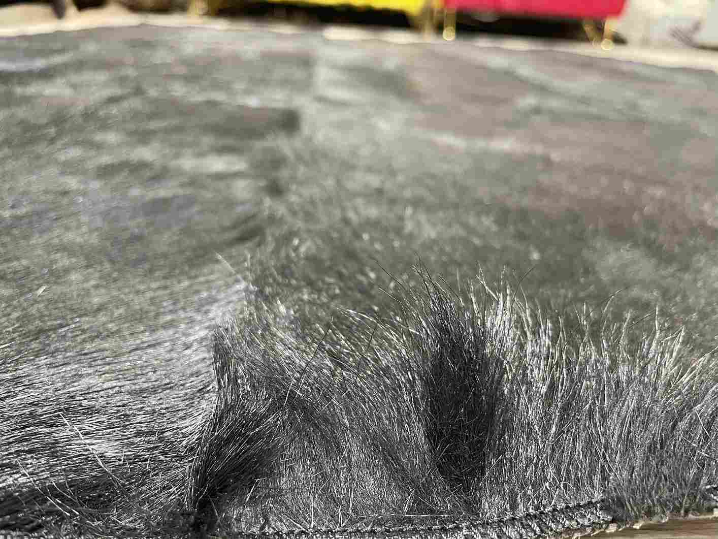 Luxury Hanmdade Black Goatskin Area Rug, Natural Living Room Carpet