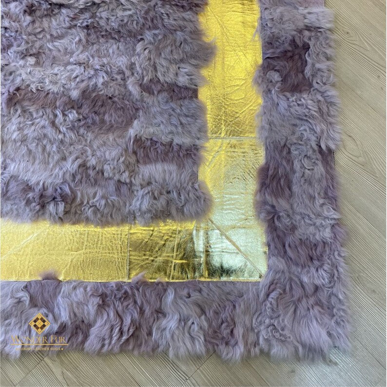 Handmade Purple Genuine Sheep Leather Unique Area Rug, Handmade Sheepskin Living Room Rug (Kopya) (Kopya)
