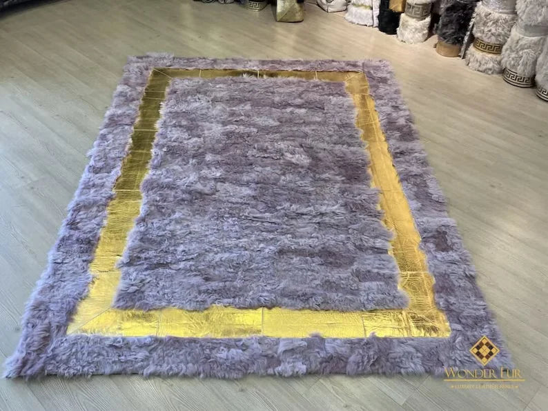 Handmade Purple Genuine Sheep Leather Unique Area Rug, Handmade Sheepskin Living Room Rug (Kopya) (Kopya)