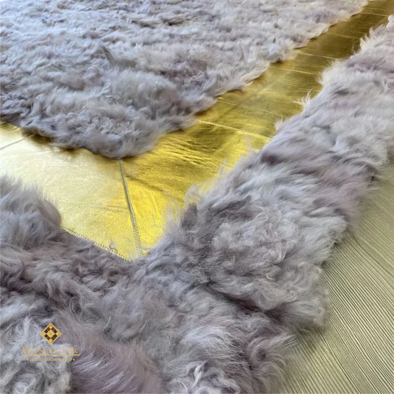 Handmade Purple Genuine Sheep Leather Unique Area Rug, Handmade Sheepskin Living Room Rug (Kopya) (Kopya)