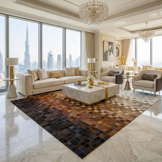 Luxury Mixed Color Genuine Cowhide Patchwork 5x7 Rug Luxury Handmade Carpet